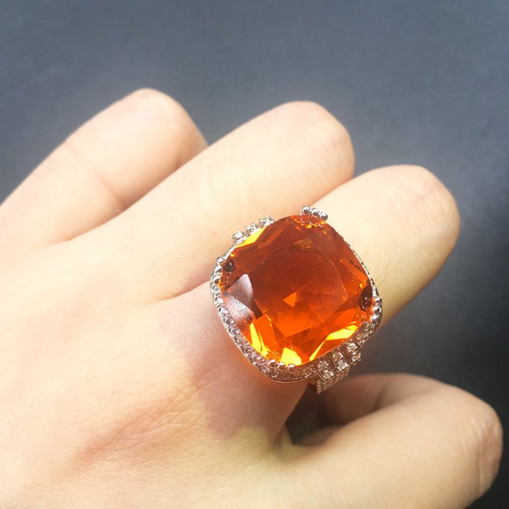 NEW Huge Cushion Fire Orange Sphalerite Halo Ring - Picture 2 of 6